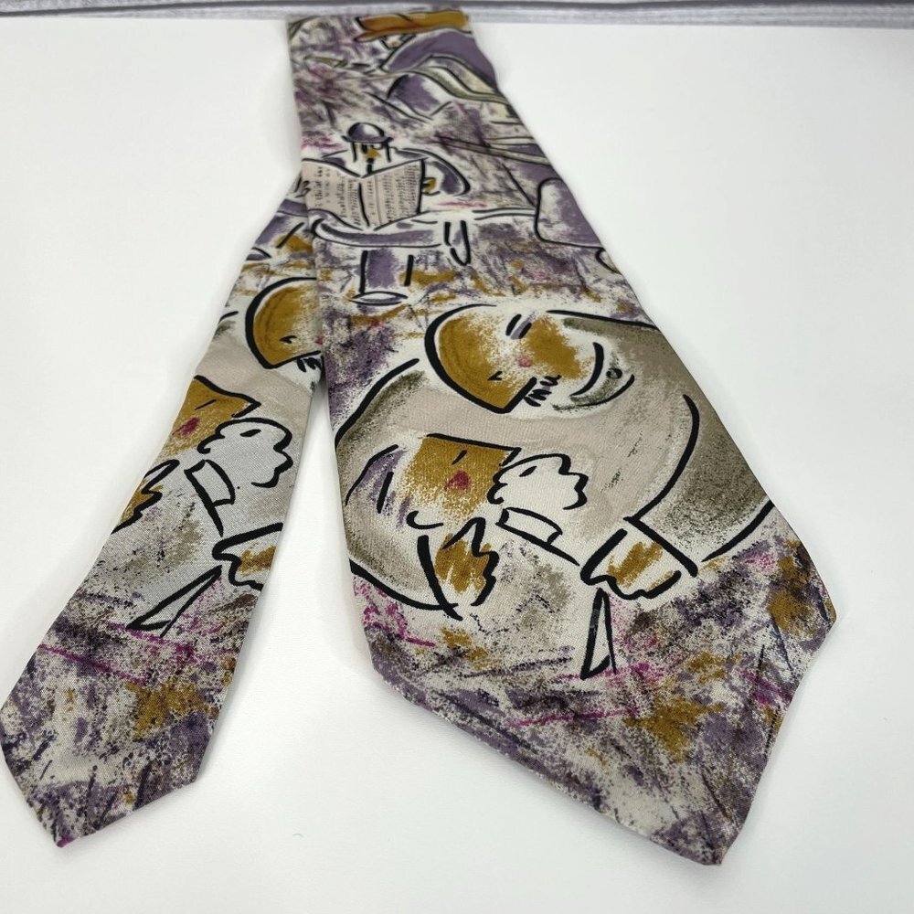 Vintage BEATLES Necktie PENNY LANE Apple Corp. Silk LIMITED EDITION Beige Purple - Picture 1 of 7